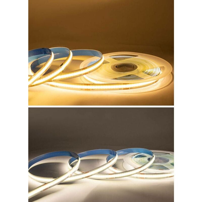 

Tira LED COB 24V-DC 12W/m IP20 10mm - 5 METROS | Blanco cálido 2700K - 5 metros