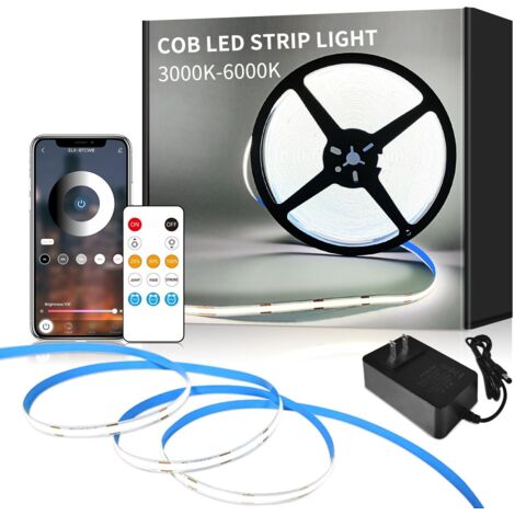 Tira LED COB 9600 de 30 m, 24 V, regulable, con mando a distancia, 3000 K (blanco cálido), ideal para decoración del hogar.