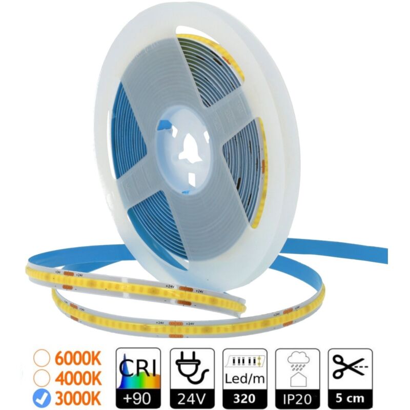 

Tira led COB 24V 308leds 3000K blanco cálido IP20 5m tiras de luz led decoración hogar habitación salón tira de luz - Jandei