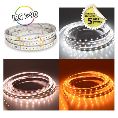 Tira LED Dimmable DC12V 48W 120LED/m 960lm/m 120° IP20 5m - CCT (White Tres Warm 1800K a White Day 6500K)