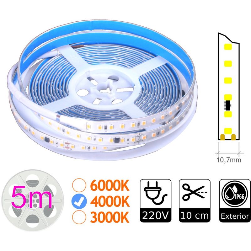 

Tira de led estrecha 220V sin rectificador 10W/m 4200K bobina 5m IP65 - Jandei