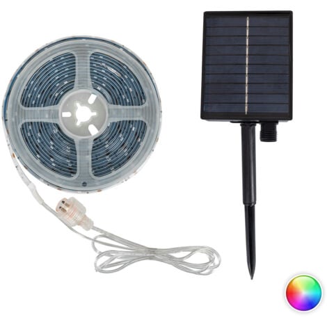 Tira LED Exterior Solar RGB 3V DC 30LED/m 5m IP65 Ancho 8mm Corte cada 3cm RGB