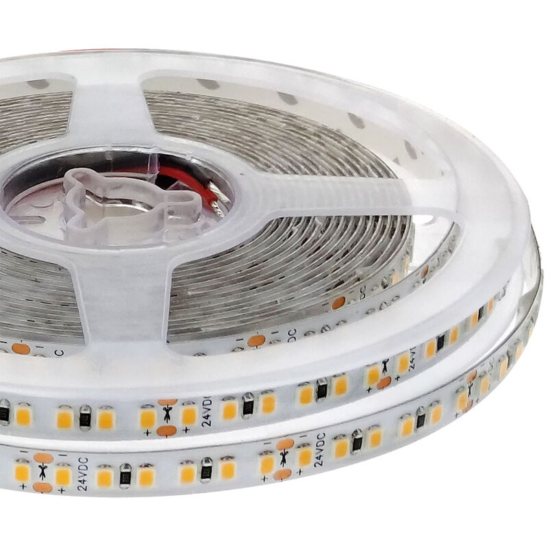 

Tira LED Monocolor SMD2835, ChipLed Samsung, DC24V, 5m (168Led/m), 100W, CRI 90 - IP65, Blanco neutro - Blanco neutro