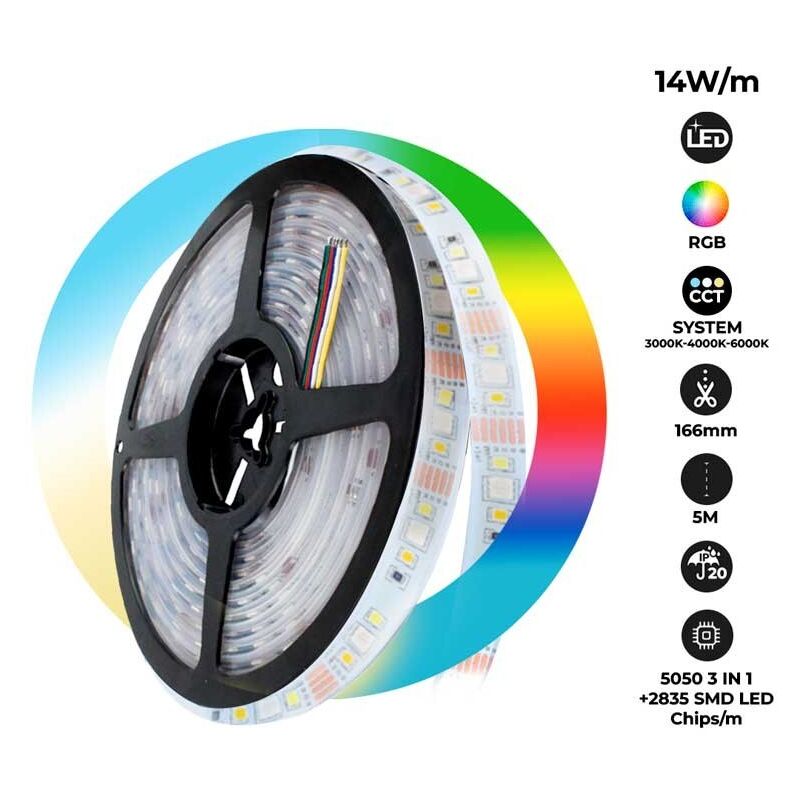 Ruban led rgb+cct - 70W - 24V - IP20 - 5 mètres