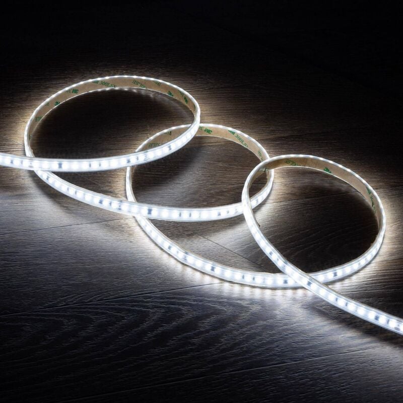 

Tira LED Regulable Autorectificada 220V AC 120 LED/m Blanco Frío IP65 High Lumen a Medida Corte cada 10 cm 7m - 7m