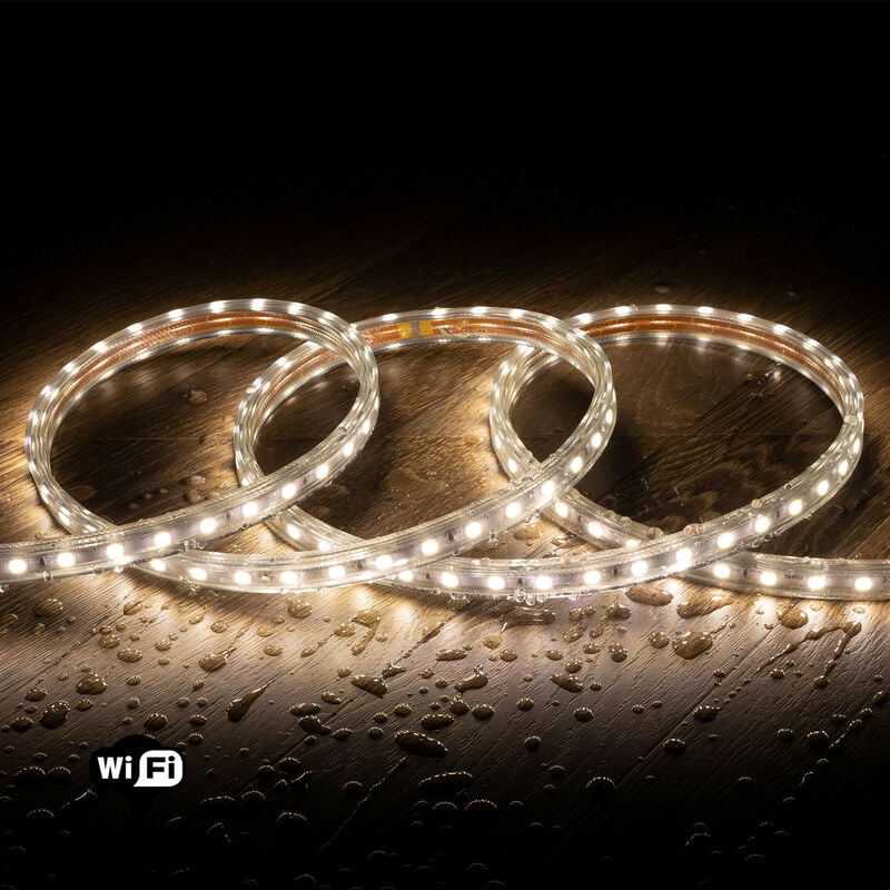 

Tira LED Smart WiFi 220V AC 60 LED/m Blanco Neutro IP65 a Medida Corte cada 100 cm 19m - 19m