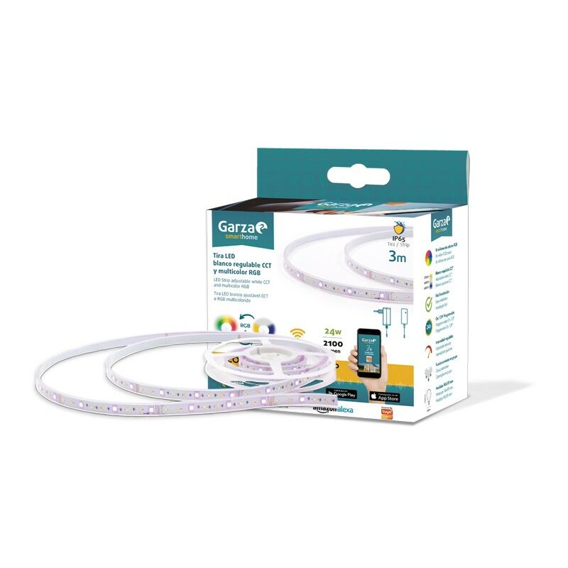 

Garza ® Smarthome - Tira luces LED inteligente wifi de 3 Metros, luz blanca neutra regulable con cambio de intensidad, temperatura y color.