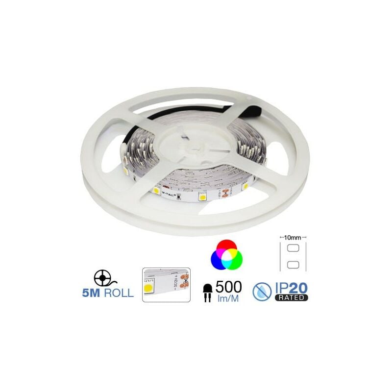 

V-tac - Tira led SMD5050 RGB 4.8W/m 30 leds/m 12V IP20 5 metros
