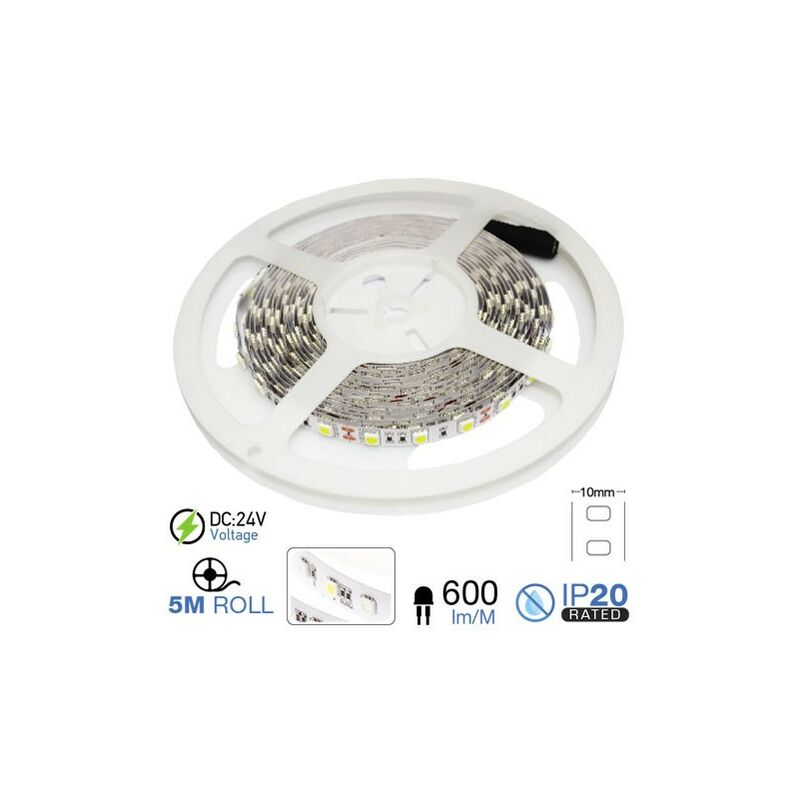 

V-tac - Tira led SMD5050 9W/m 60 leds/m 24V IP20 5 metros Temperatura de color - 6400K Blanco frío