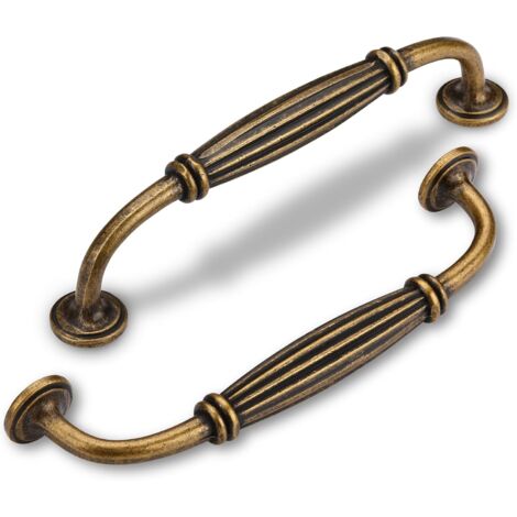 Tirador de armario de cocina vintage, 96 mm (distancia entre orificios), tiradores de armario de cocina de latón antiguo de 2 piezas, tirador de mueble vintage
