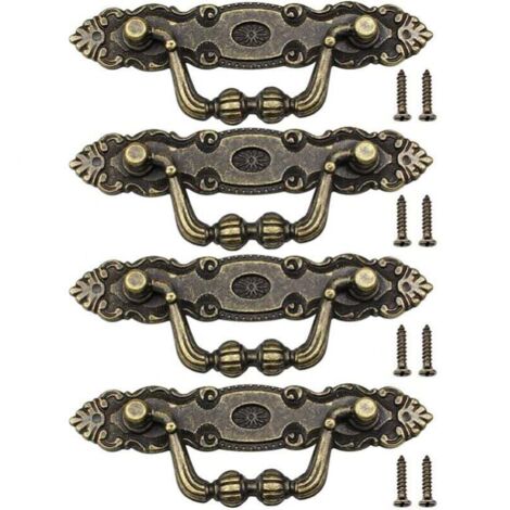 Tirador de cajón vintage de 4 piezas, tirador de bronce para muebles de puerta de armario con tornillos