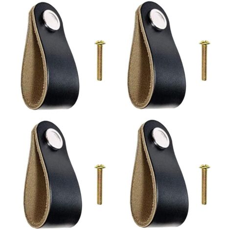 Tirador de cuero para cajón, 4 piezas, tiradores de armario negros, tirador de cuero para muebles con tornillos de 22 mm, tirador de cuero para armario, cocina y puerta