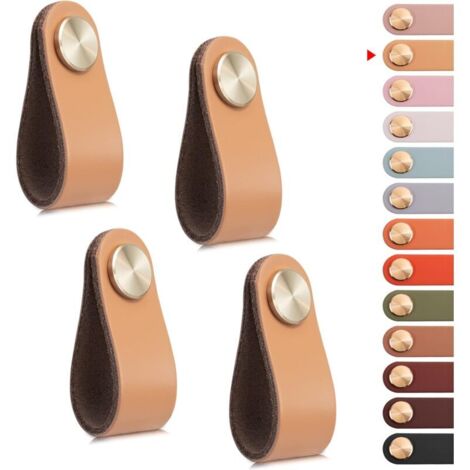 Tirador de cuero para muebles, pomo para puerta de armario, pomo de cuero, pomo para cajón, tirador vintage para armarios, cómodas, cocinas y baños (beige, un solo orificio)