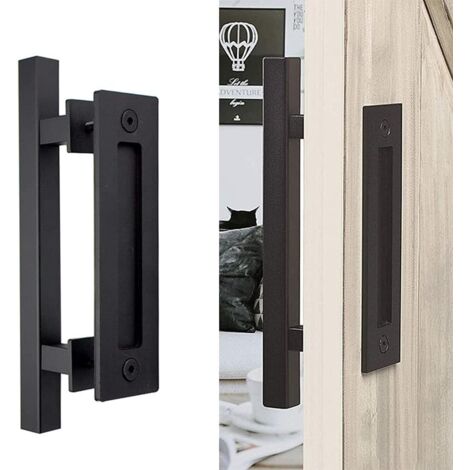 Tirador de puerta de granero resistente, forma cuadrada, juego de tiradores empotrados, herrajes para puertas de acero inoxidable/carbono