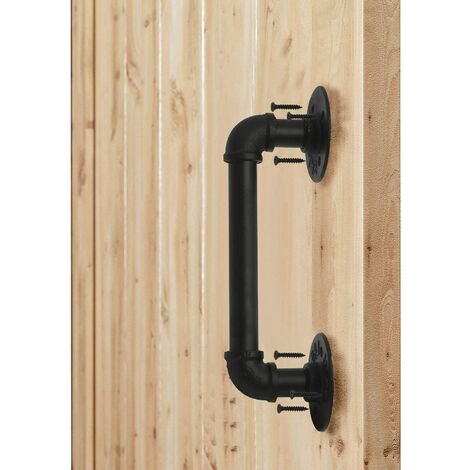Tirador de puerta de hierro fundido retro industrial, tirador de puerta de tubo, toallero, barandilla de hierro steampunk, barra de cajón, barra de puerta de armario, negro