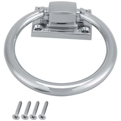 Tirador de puerta KZQ, acero inoxidable, plata brillante, redondo, cromado, con anilla metálica, aldaba de madera integrada, tiradores de silla, decoración (111 x 56 x 38 mm)