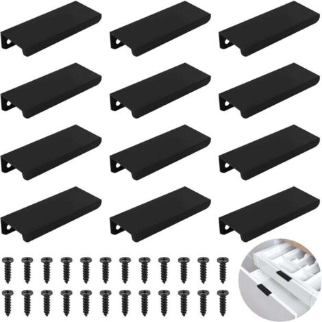 Tirador invisible para armario, 12 tiradores ocultos para puertas de armarios y cajones. Tirador negro de aleación de aluminio. Incluye 24 tornillos (80 mm).