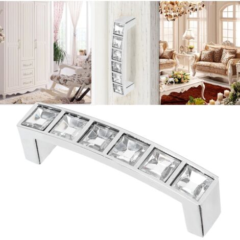 Tirador moderno de cristal para puertas y cajones: tirador de diamante de doble orificio para armarios y cómodas con dos tiradores de montaje. Aleación de zinc + cristal, 73 x 20 x 13 mm / 64 mm.
