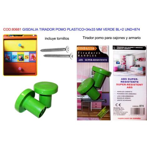 Tirador pomo de plástico verde 34x33 mm - 2 unidades