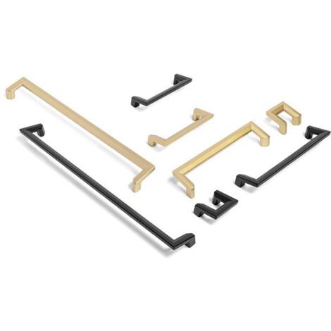 TIRADOR ZAMAK MODELO CELSO ACABADOS NEGRO MATE Y ORO SATINADO ACABADO ORO SATINADO DIST. AGUJERO DIST. 160MM.