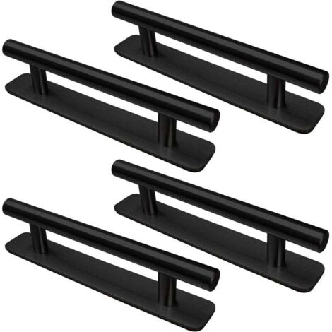 Tiradores autoadhesivos para muebles, 4 tiradores de acero inoxidable para puertas, 128 mm, para armarios de cocina, puertas, aparadores, armarios, color negro.