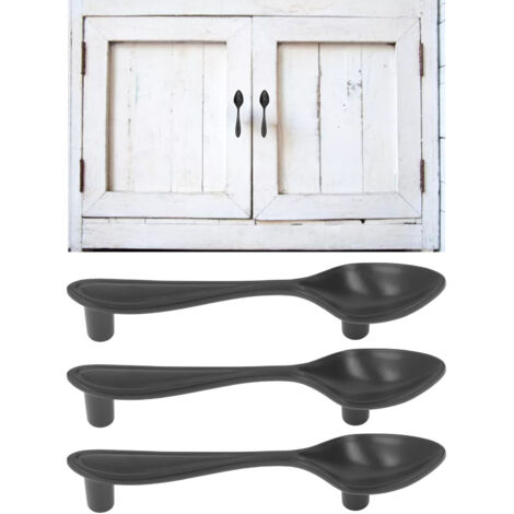 Tiradores de cocina de aleación de zinc negro: Juego de 3 tiradores gruesos estilo cubertería para puertas y cajones de armarios, alacenas y estanterías.