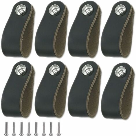 tiradores de cuero negro para gabinete, tiradores de cuero con tornillos, tiradores de puerta de cuero sintético suave, fáciles de instalar, aptos para todo tipo de muebles, puertas y cajones.