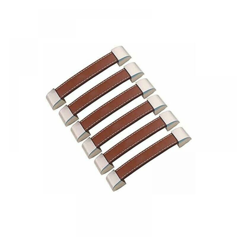 Tiradores de cuero para muebles, 6 unidades, distancia entre orificios: 128 mm, estilo vintage, de cuero.