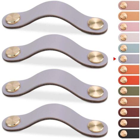 tiradores de cuero para muebles, pomo de puerta de armario, pomo de cuero para cajón, tirador vintage para armarios, tocador, cocina y baño (gris, 128 mm)
