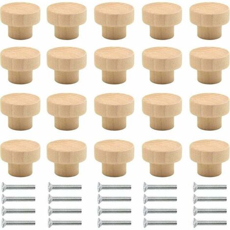Tiradores de madera AIPERQ para muebles, 20 pomos redondos de madera natural, para armarios, puertas y cajones. Ideales para armarios, cajones, armarios de cocina, etc. (color madera).