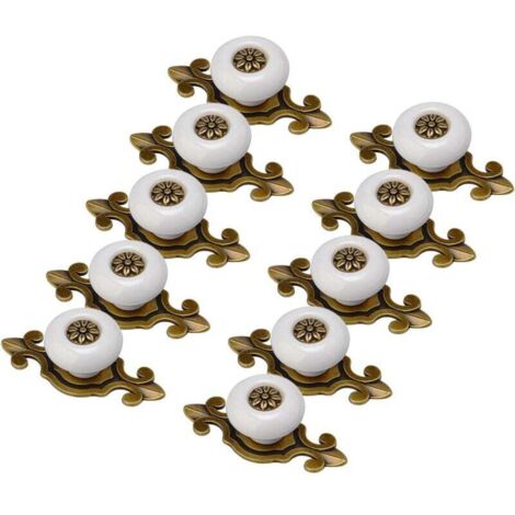 Tiradores para muebles, 10 piezas, diseño antiguo, de porcelana blanca y dorada antigua, tiradores, pomos, tiradores para gabinetes, tiradores para muebles