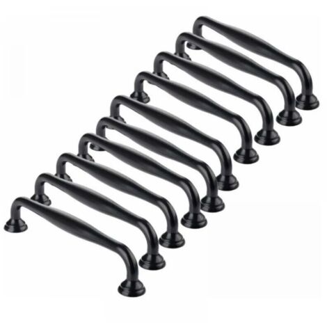 Tiradores para muebles - Paquete de 10 pomos autoadhesivos negros para puertas de cocina, cajones y dormitorios, paso de 96 mm