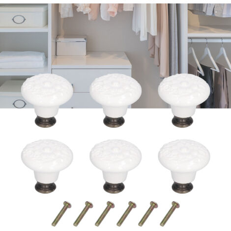 Tiradores redondos de cerámica blanca para puertas, 6 unidades – Pomos de cerámica blanca de 34 x 30 mm para puertas y cajones de armarios de cocina
