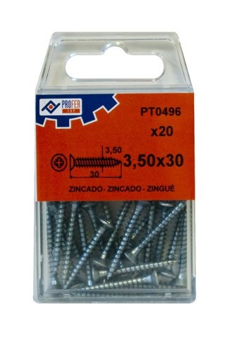 

Tirafondo C/plana Pozi Zn C/20 48525-PT0496 - 3,5X30 MM.. - Neoferr