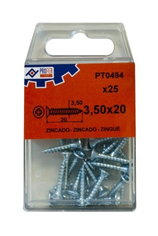 

Tirafondo C/plana Pozi Zn C/25 48523-PT0494 - 3,5X20 MM.. - Neoferr