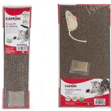 Tiragraffi Camon per gatti con topo 47x24 cm – Cartone resistente – Con catnip incluso