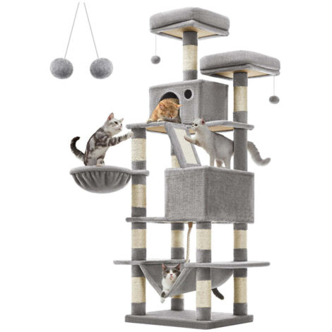 Tiragraffi Torre In Sisal Con Tunnel In Peluche, 28x28x31 Cm, Colore Grigio, Per Gatti