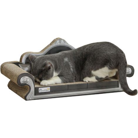 Tiragraffi in cartone a forma di divano per gatti con erba gatta, per uso interno, 56,5x24x26 cm, marrone.