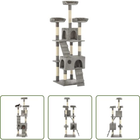 Tiragraffi in sisal -  Albero per Gatti con Tiragraffi in Sisal 170 cm Grigio