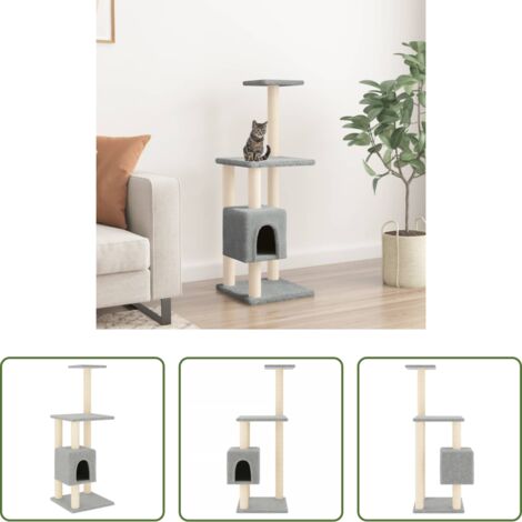 Tiragraffi in sisal -  Albero per Gatti con Tiragraffi in Sisal Grigio Chiaro 104 cm