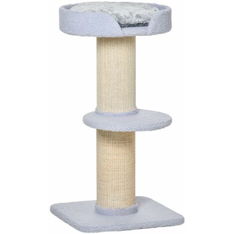 Tiragraffi per Gatti 45x45x91 cm con Lettino in Peluche e Palo in Sisal Azzurro