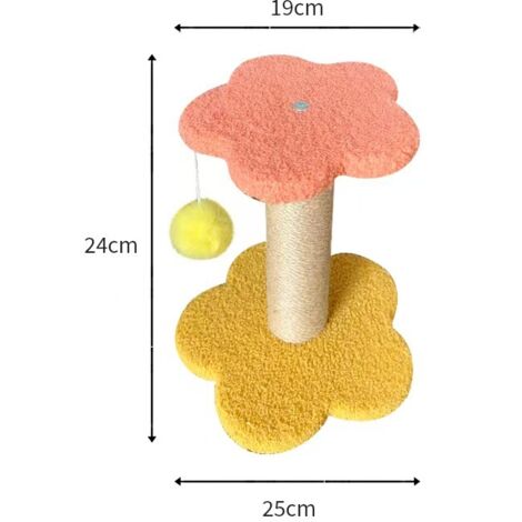 Tiragraffi per gatti a forma di fiore, alto 24 cm, albero per gatti con grande tiragraffi, cuscino rimovibile, pompon appeso e palla a molla