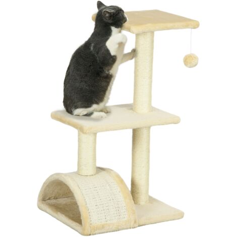 Tiragraffi per Gatti Albero a 3 Livelli 40x35x72 cm in Peluche e Sisal Crema