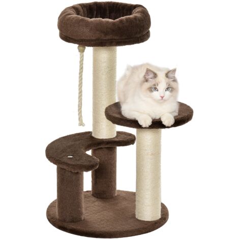 Tiragraffi per Gatti Albero a 3 Livelli Ø40x65 cm in Peluche e Sisal Marrone