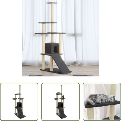 Tiragraffi per gatti -  Albero per Gatti con Tiragraffi in Sisal Grigio Scuro 155 cm
