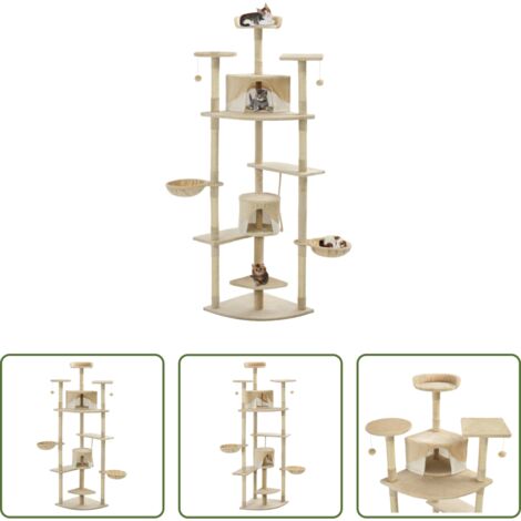 Tiragraffi per gatti -  Albero per Gatti e Tiragraffi in Sisal 203 cm Beige e Bianco