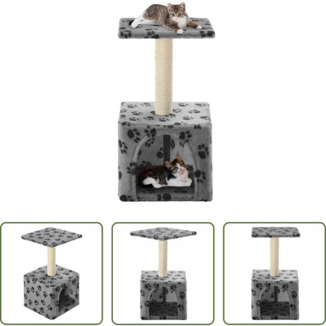 Tiragraffi per gatti -  Albero per Gatti e Tiragraffi Sisal 55 cm Zampe Stampate Grigio