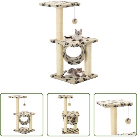 Tiragraffi per gatti -  Albero per Gatti e Tiragraffi Sisal 65 cm Zampe Stampate Beige