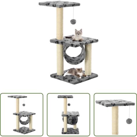 Tiragraffi per gatti -  Albero per Gatti e Tiragraffi Sisal 65 cm Zampe Stampate Grigio