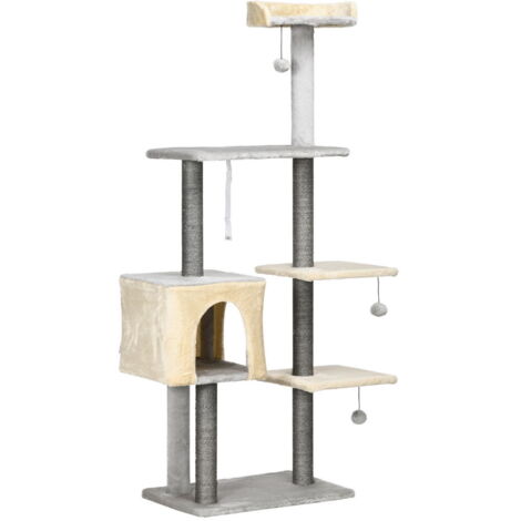 TIRAGRAFFI PER GATTI ALTO 156 CM CON LETTINO. CASETTA E PALI TIRAGRAFFI IN SISAL